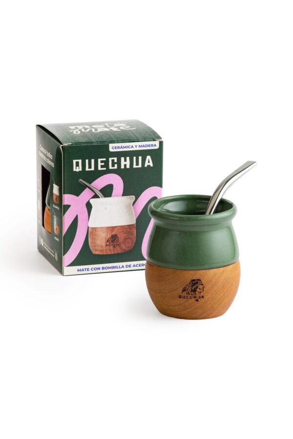 Mate Ceramica y Madera Quechua Verde Pack x4