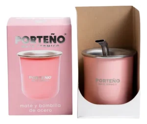 Mate Acero Porteño Rosa Pack x4