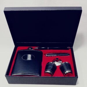 Set de Petaca con Vasos y Lapicera en Caja