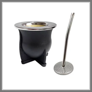 MATE NATIVO C/ BOMBILLA SACAYERBA INOX Y VIROLA DE ACERO INOX APTO PARA GRABAR LASER CON CAJA