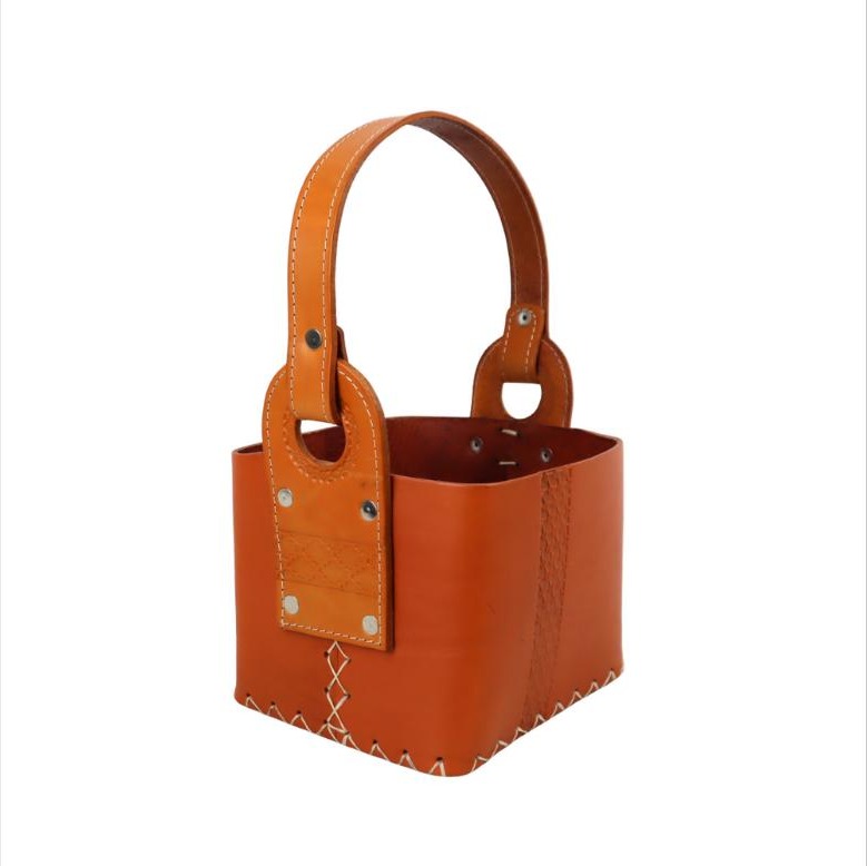 Canasta Cuadrada de Cuero HG Naranja - Remeras Por Mayor Flores por mayor