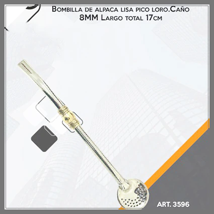 Mmm134-3596 Bombilla de Alpaca Lisa Pico Loro, Caño 8mm, Largo 17 CM - Madu