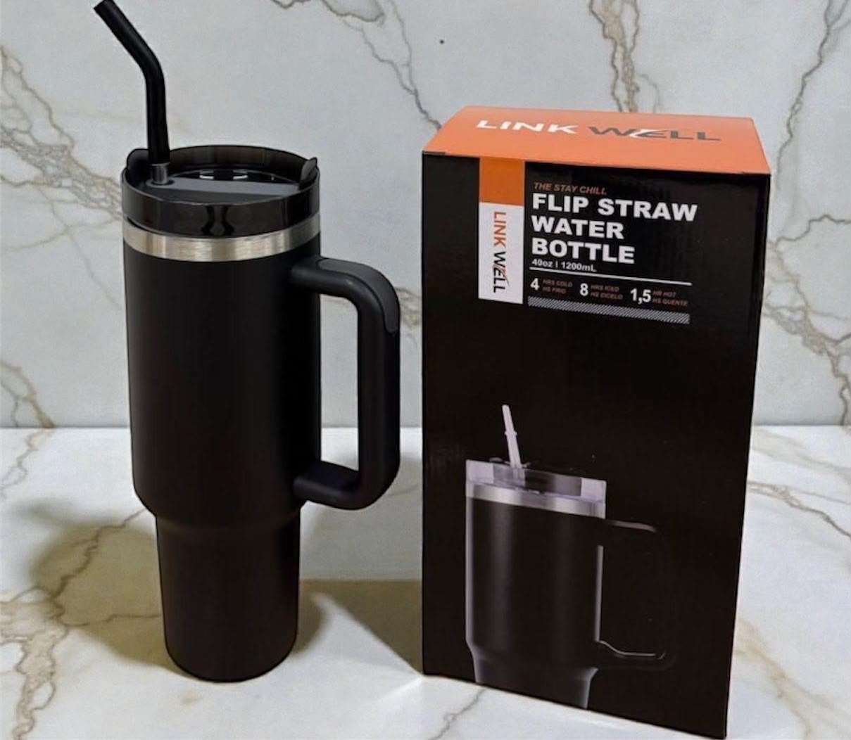 Botella flip straw 1,2 L negra · Caja x40