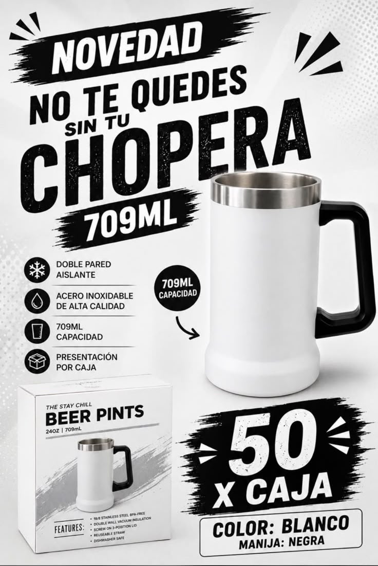 Chopp térmico 709 ml blanco · Caja x50