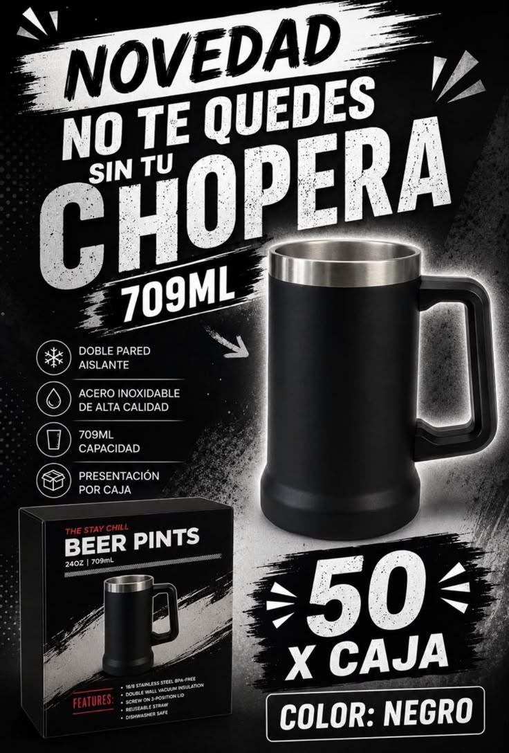 Chopp térmico 709 ml negro · Caja x50
