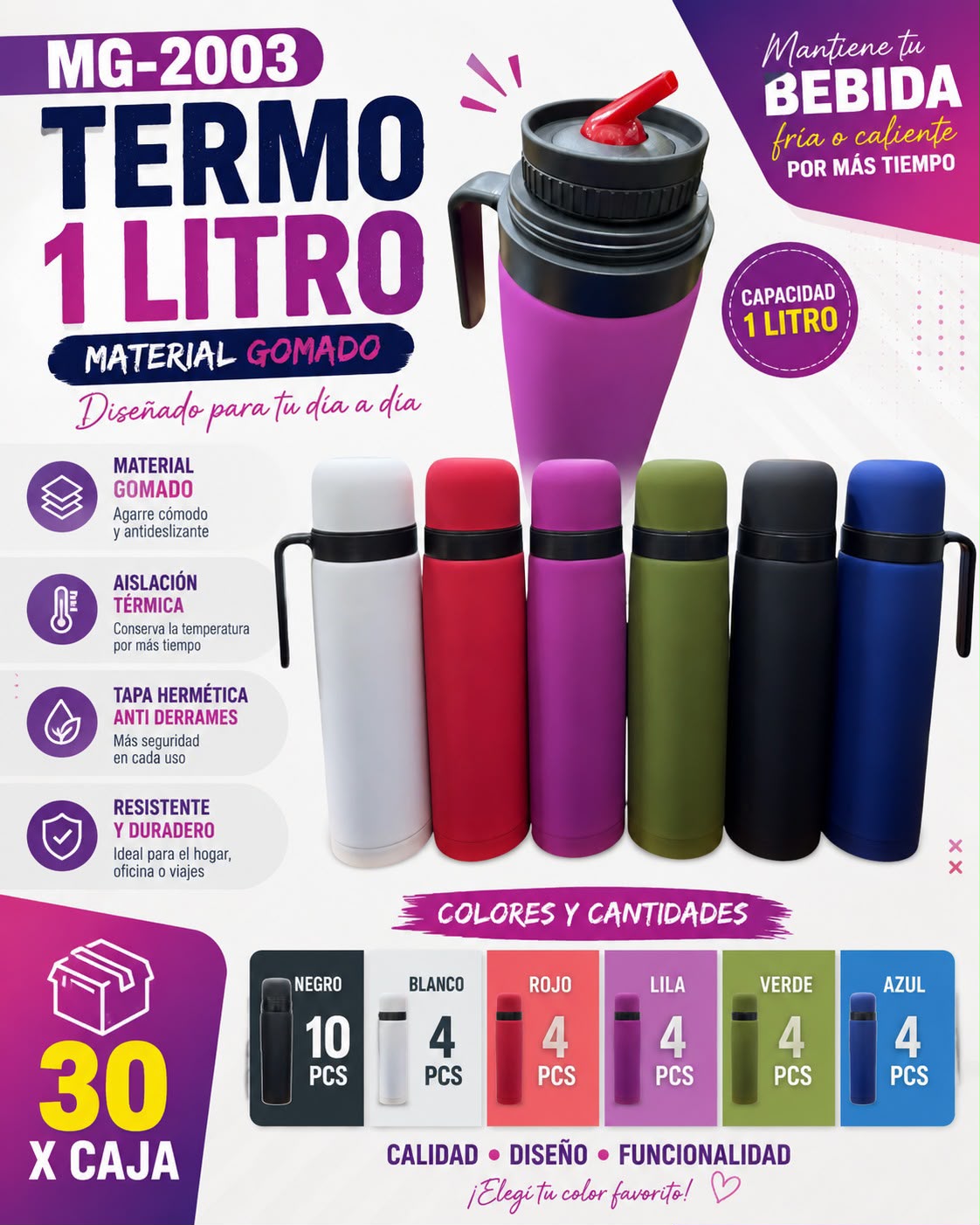 Termo 1 L material gomado · Caja x30