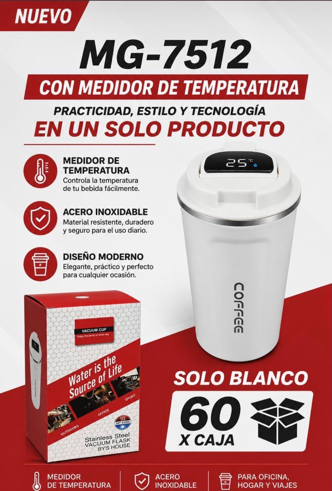 Vaso cafetero 510 ml con medidor blanco · Caja x60