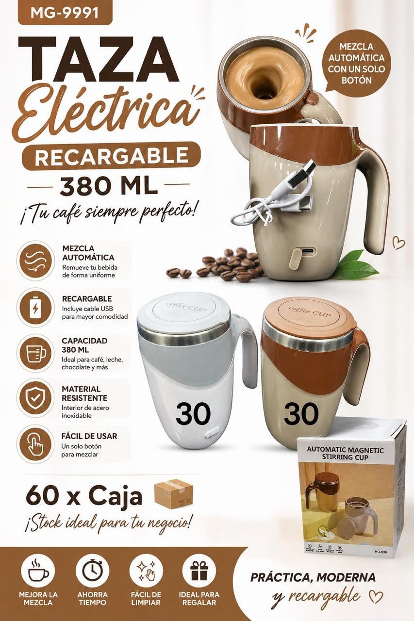 Taza eléctrica recargable 380 ml · Caja x60
