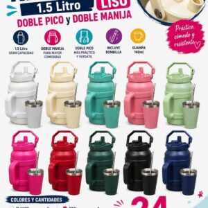 Kit termo liso 1,5 L doble pico y doble manija · Caja x24