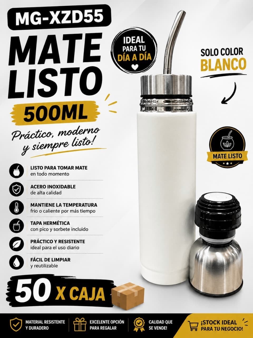 Mate listo 500 ml blanco · Caja x50