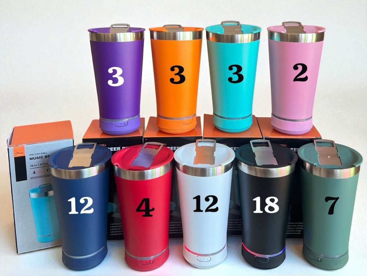 Vaso térmico 473 ml con parlante Bluetooth · Caja x64