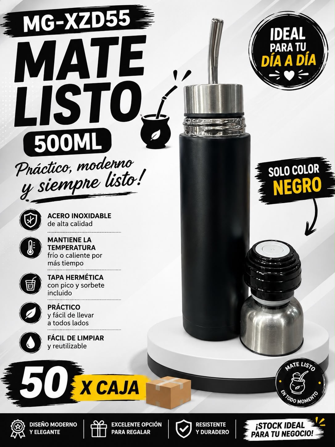 Mate listo 500 ml negro · Caja x50