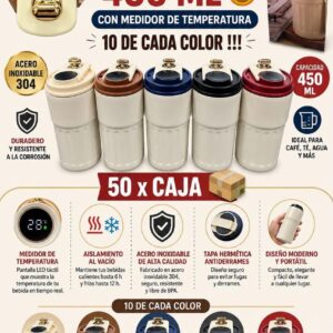 Vaso cafetero 450 ml con medidor de temperatura · Caja x50