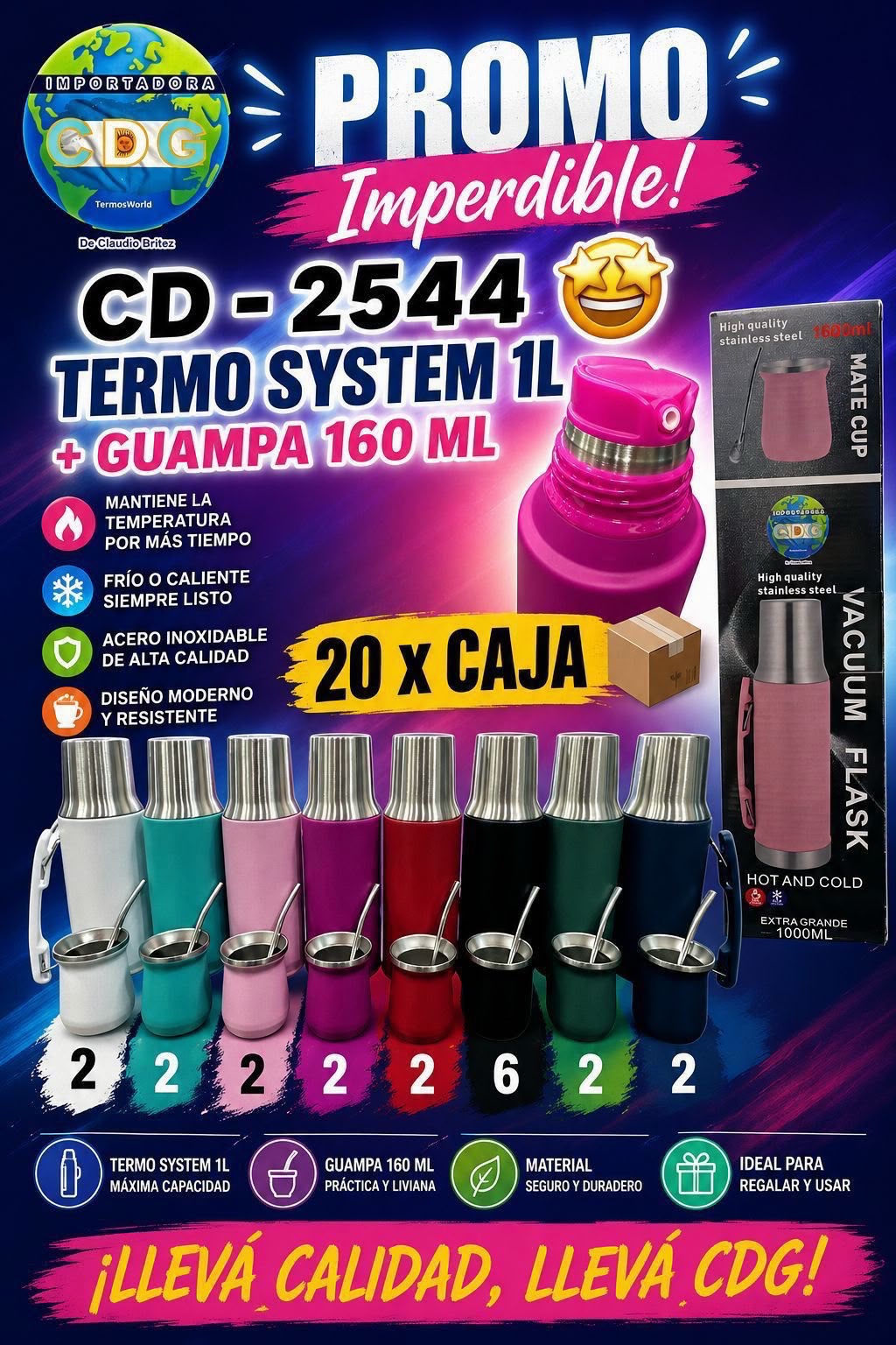 Termo system 1 L con guampa 160 ml · Caja x20