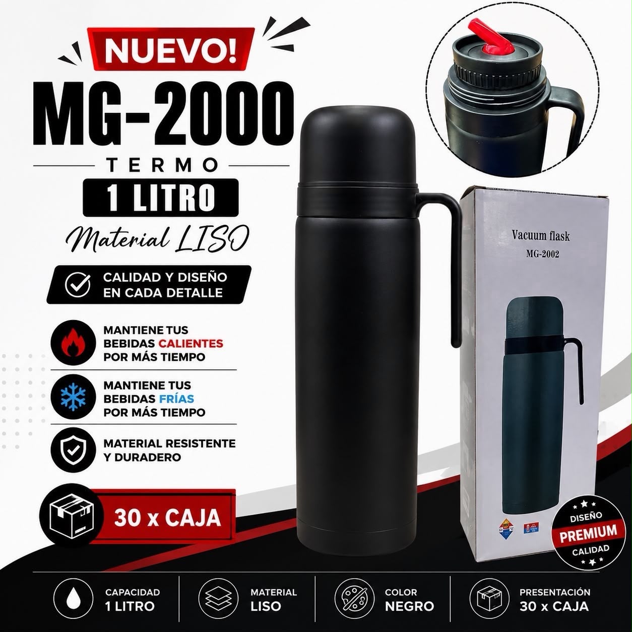 Termo 1 L liso negro · Caja x30