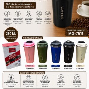Vaso cafetero 380 ml con medidor de temperatura · Caja x60