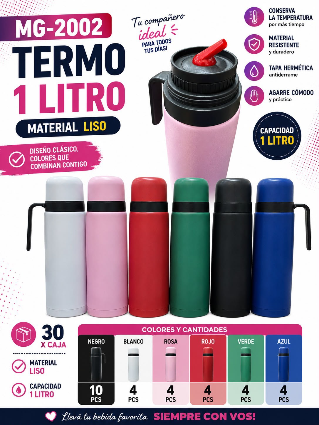 Termo 1 L material liso · Caja x30