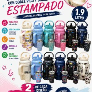 Kit termo estampado 1,9 L doble pico y doble manija · Caja x24