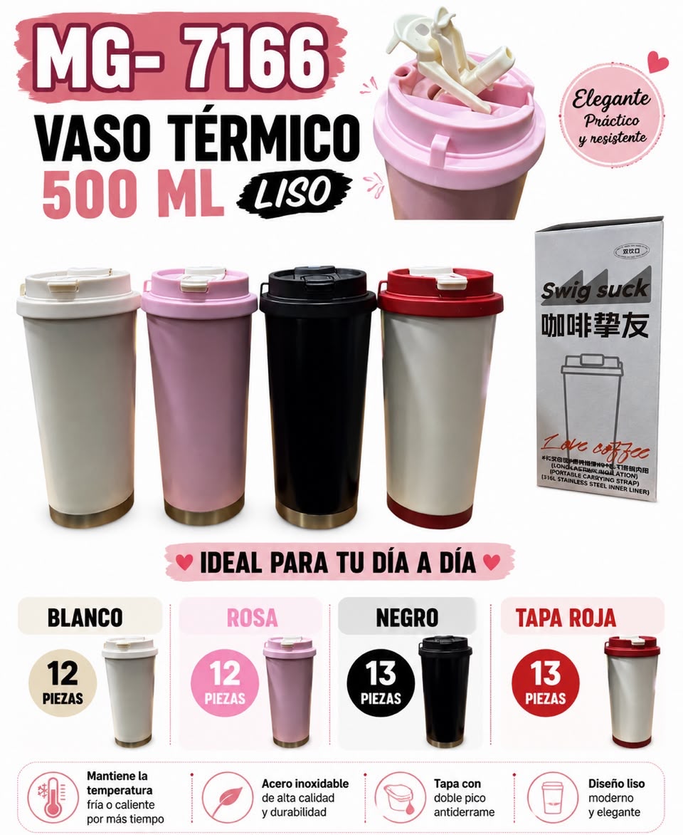 Vaso térmico para café 500 ml liso · Caja x50