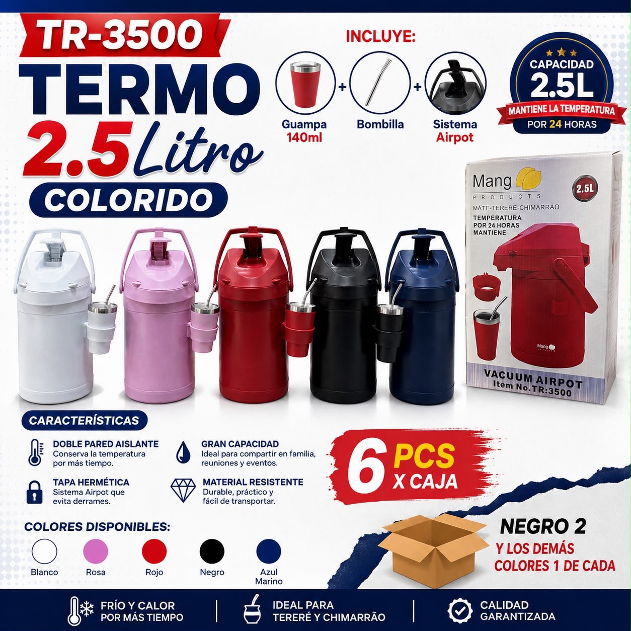 Termo Airpot 2,5 L con guampa y bombilla · Caja x6