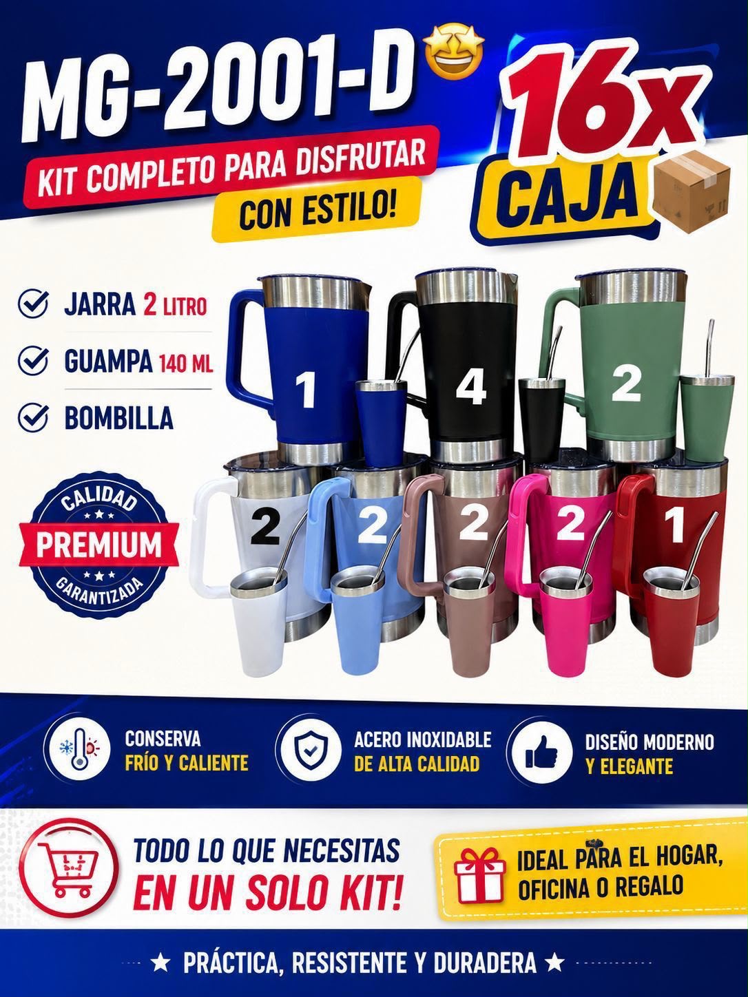 Kit jarra 2 L con guampa y bombilla · Caja x16