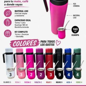 Kit termo completo 1 L con guampa 180 ml · Caja x30