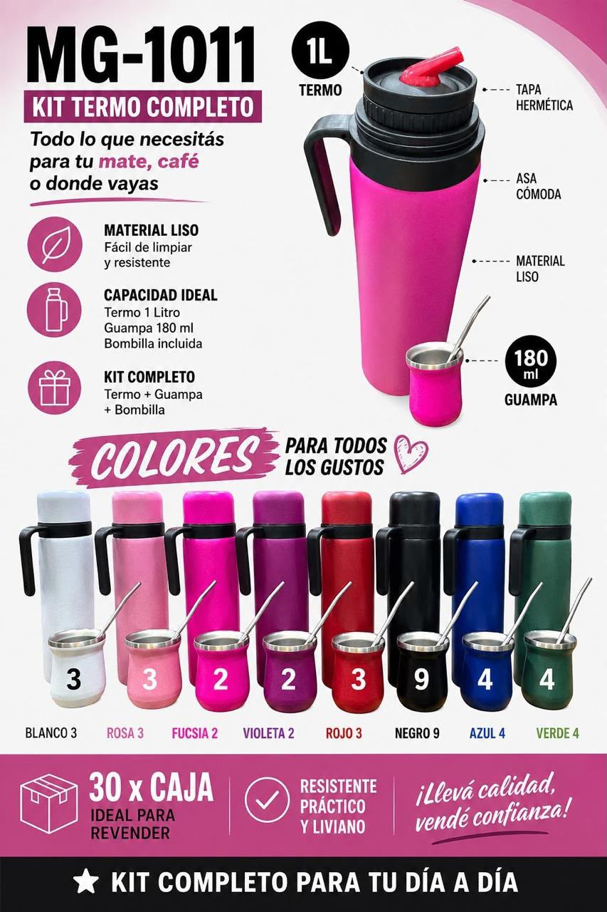 Kit termo completo 1 L con guampa 180 ml · Caja x30