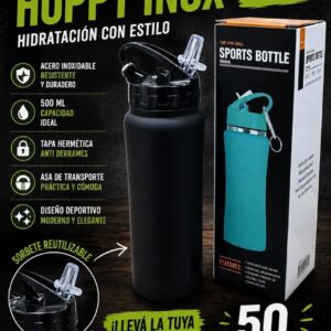 Botella térmica inox 500 ml negra · Caja x50