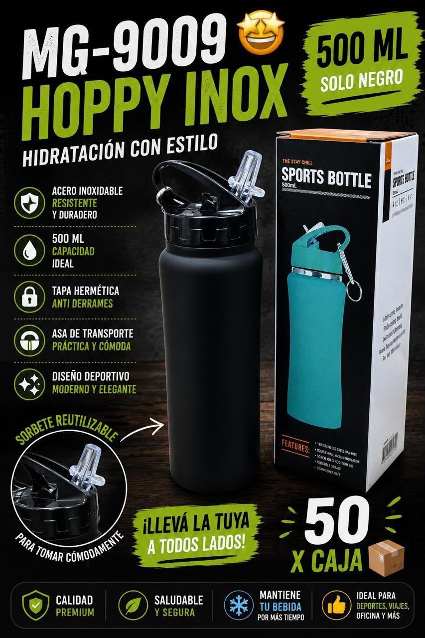 Botella térmica inox 500 ml negra · Caja x50