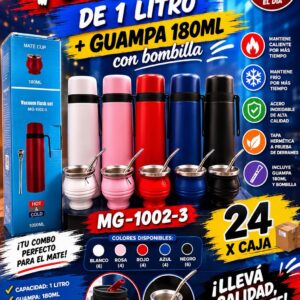 Termo 1 L con guampa 180 ml y bombilla · Caja x24