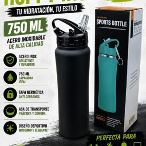Botella térmica inox 750 ml negra · Caja x50