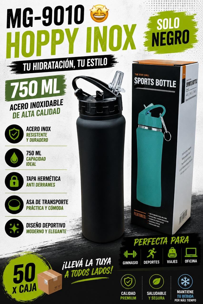 Botella térmica inox 750 ml negra · Caja x50