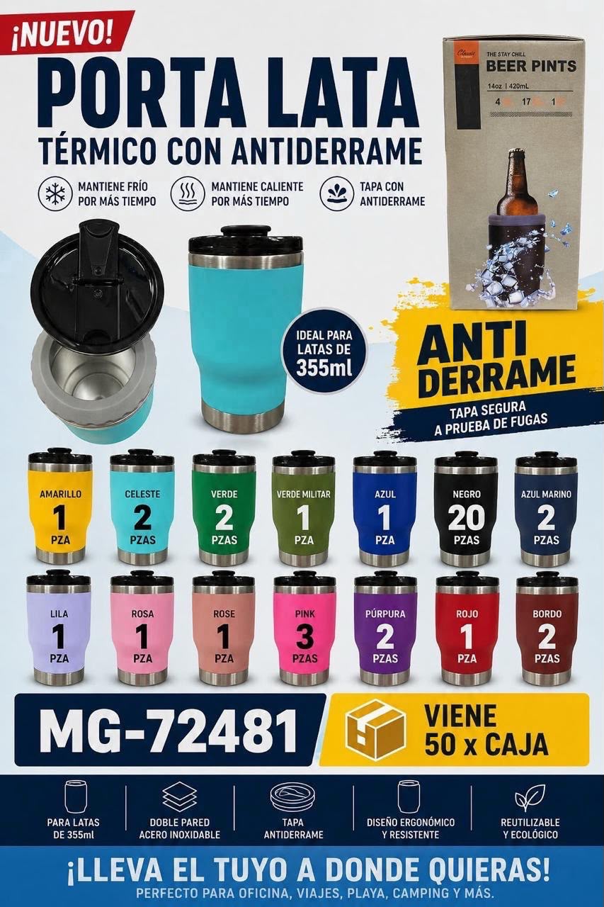 Porta lata térmico antiderrame 420 ml · Caja x50