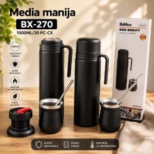 Termo media manija 1 L con guampa negro · Caja x30