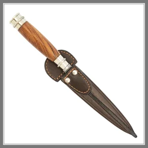 Cuchillo Madera y Alpaca 2 Virolas con Hoja Pampeana 14 CM Acero Inox 420, Vaina Cuero Vaqueta - Madu