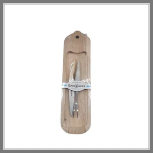 Tabla Picada C/ Canaleta 30 X 8.5 CM, Juego Cuchillo y Tenedor Hoja Acero Inox 8 CM, al Vacio - Madu