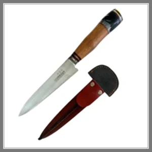 5 Cuchillo Regional Acero Inox Schmieden 14 CM, Encabado en Madera, Eco Ciervo, Vaina Vaqueta y Afilador - Madu