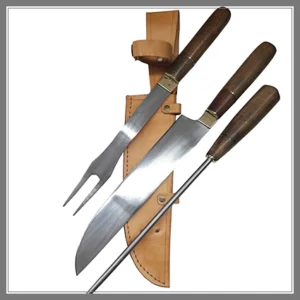 Juego Criollo Triple Acero Inox 23 CM Cuchillo. Tenedor y Chaira - Madu