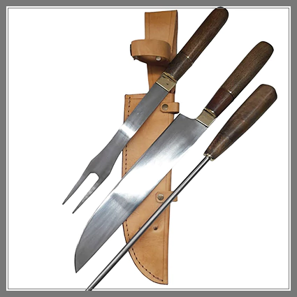 Juego Criollo Triple Acero Inox 23 CM Cuchillo. Tenedor y Chaira - Madu