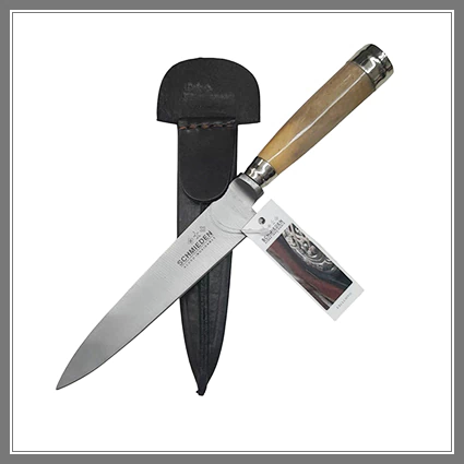 Cuchillo Acero Inox Schmieden 14 CM Encabado en Eco Hueso con Alpaca y Vaina de Cuero Vaqueta - Madu