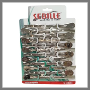 Bombilla Bronce Niquelada Coco Fijo C/ Virola Curva Larga 15 CM Pack X 12 - Madu