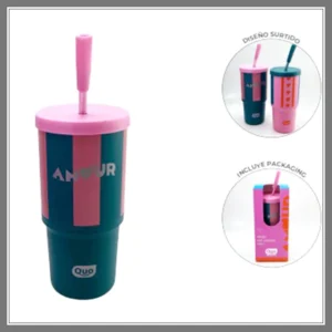 Vaso con Sorbete Amour, de Acero Inox con Boquilla Plastica, Tapa Hermetica, 500 ML con Packaging - Madu