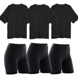 Combo 3 Calzas Biker 3 Remeras Over Mujer Deportivo Negro