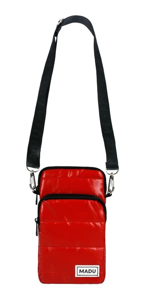 Bandolera Matelasse Porta Celular Unisex Dos Cierres Madu Color Rojo Metalizado - Image 5