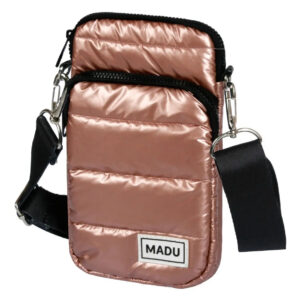 Bandolera Matelasse Porta Celular Unisex Dos Cierres Madu Color Cobre Metalizado