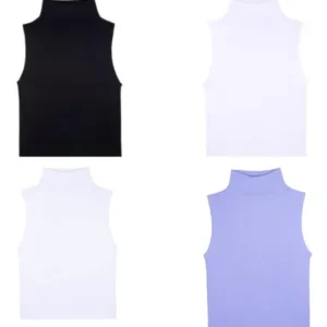 Pack X4 Musculosa Remera Cuello Alto Basic Casual Lisa Mujer