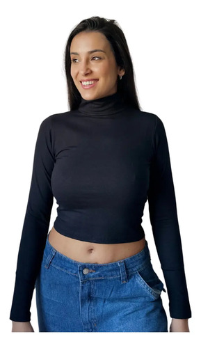Camiseta Algodón Lisa Cuello Alto Básica Cómoda Casual Mujer - Image 3