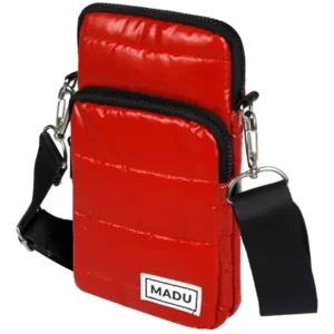 Bandolera Matelasse Porta Celular Unisex Dos Cierres Madu Color Rojo Metalizado