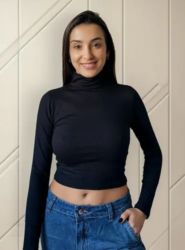 Camiseta Algodón Lisa Cuello Alto Básica Cómoda Casual Mujer