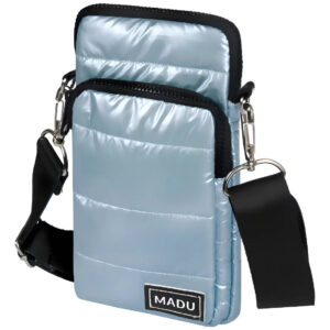 Bandolera Matelasse Porta Celular Unisex Dos Cierres Madu Color Celeste Metalizado